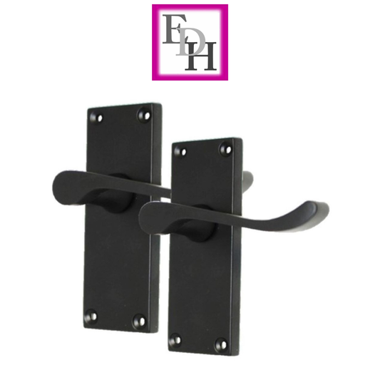Door Handles Scroll Lever Internal Latch - Matt Black 118 x 42mm