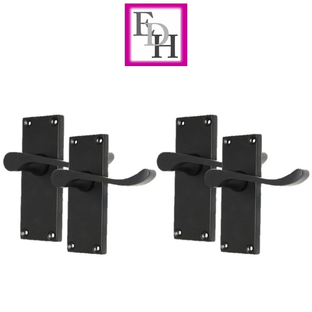 Door Handles Scroll Lever Internal Latch - Matt Black 118 x 42mm