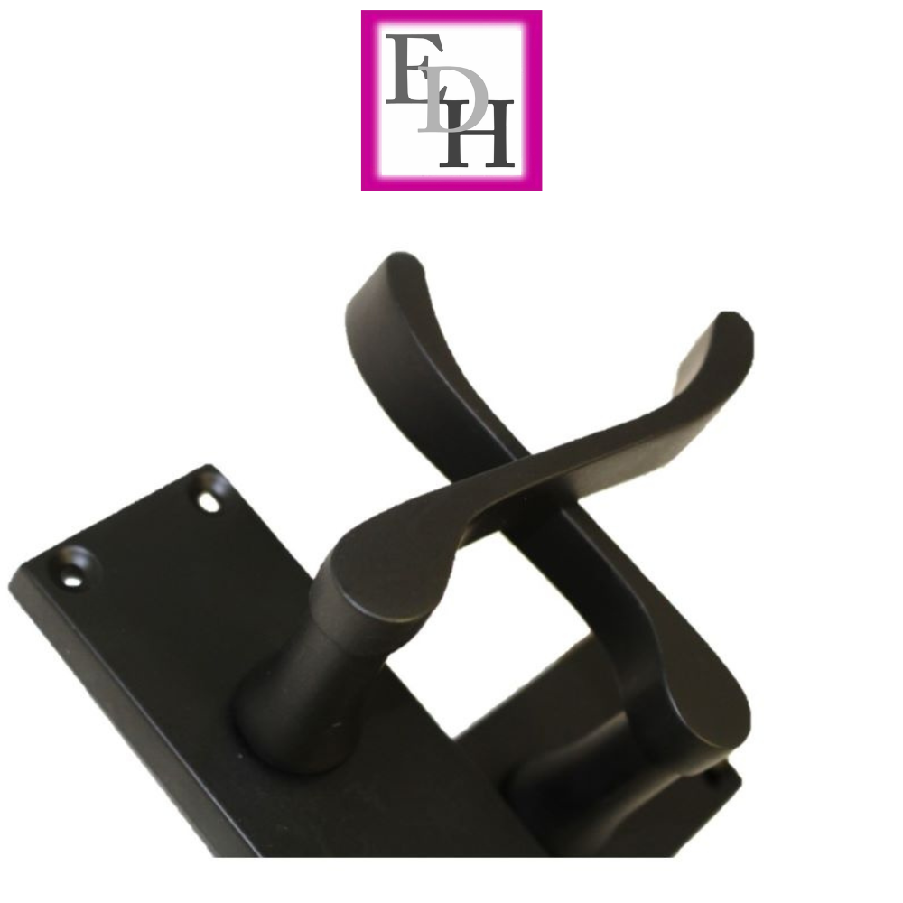 Door Handles Scroll Lever Internal Latch - Matt Black 118 x 42mm