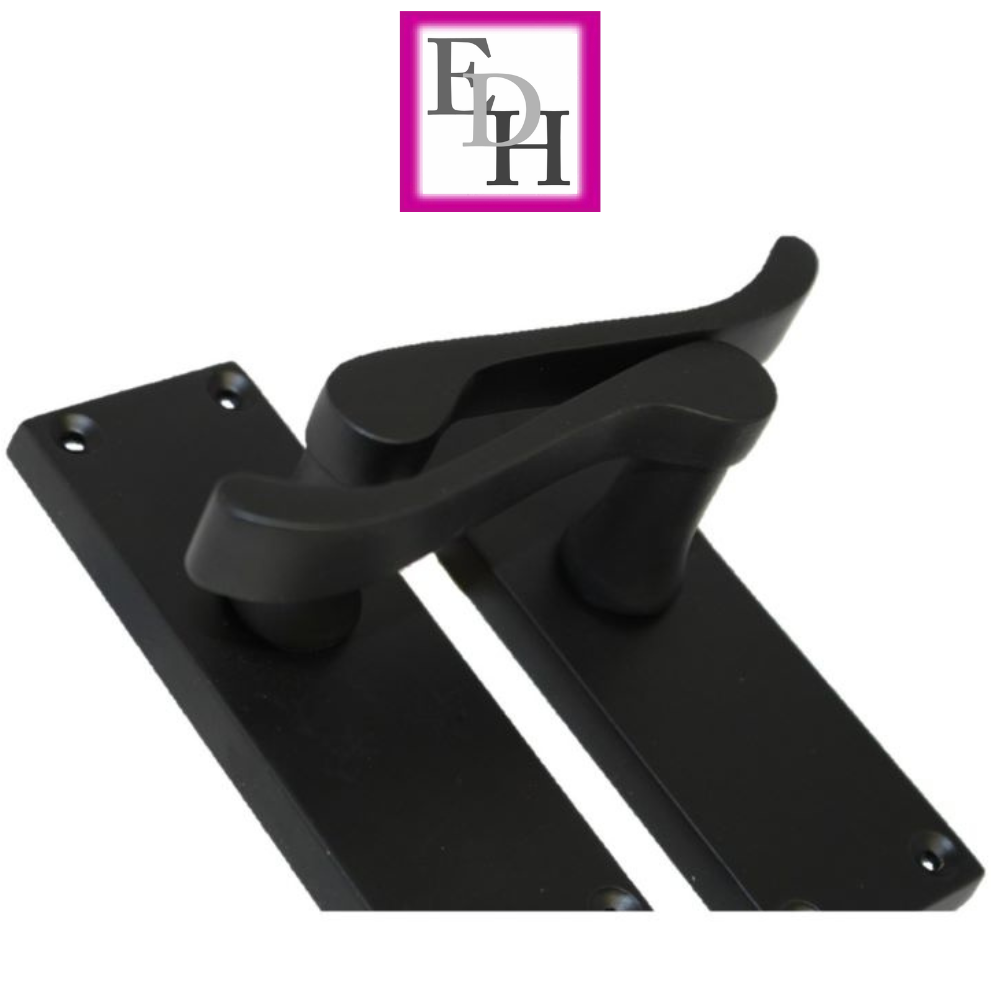 Door Handles Scroll Lever Internal Latch - Matt Black 118 x 42mm