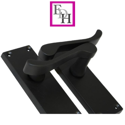 Door Handles Scroll Lever Internal Latch - Matt Black 118 x 42mm