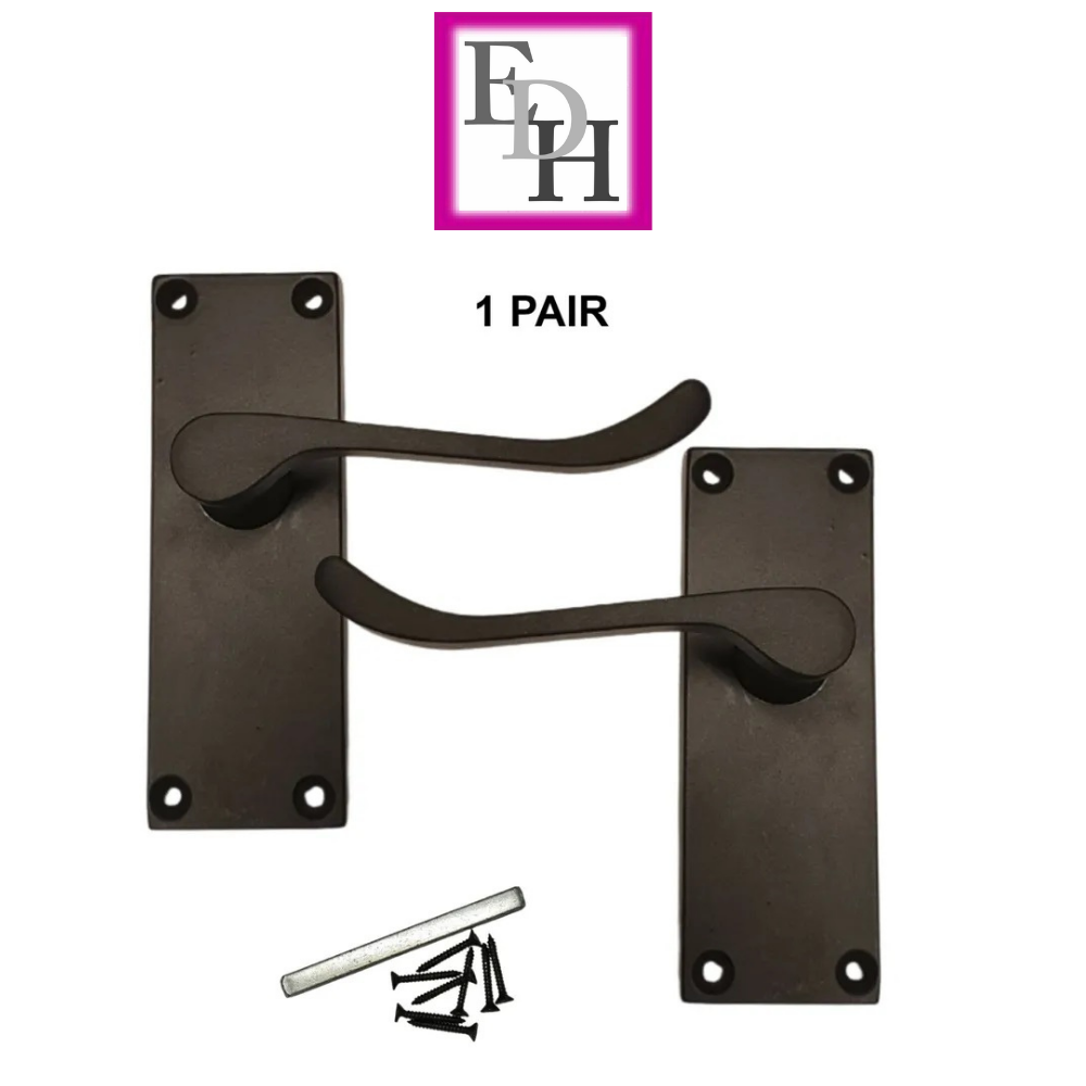 Door Handles Scroll Lever Internal Latch - Matt Black 118 x 42mm