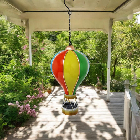 Small Rainbow Solar Hot Air Balloon – Outdoor Hanging LED Light for Garden, Patio & Porch Décor (45cm x 14cm x 14cm)