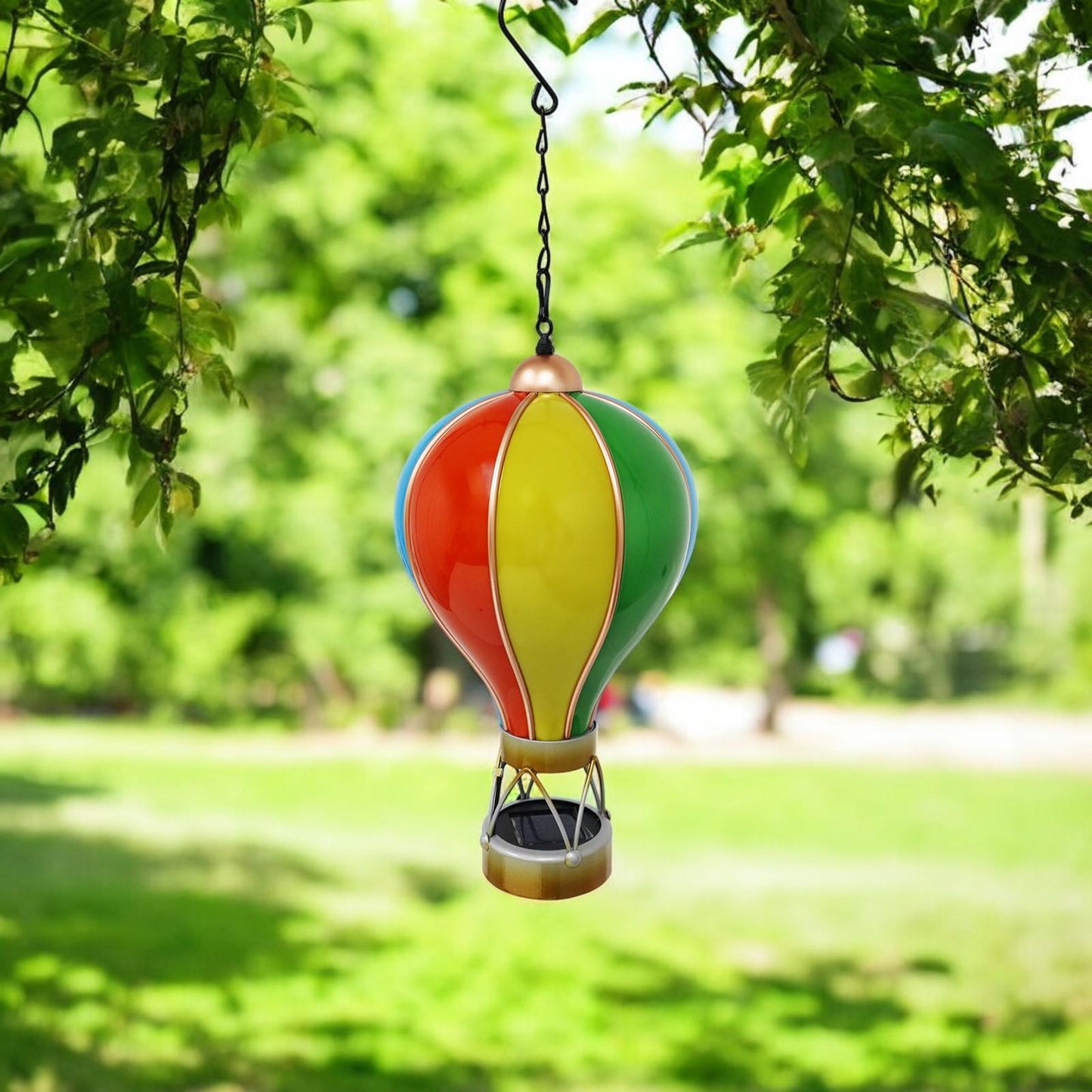 Small Rainbow Solar Hot Air Balloon – Outdoor Hanging LED Light for Garden, Patio & Porch Décor (45cm x 14cm x 14cm)