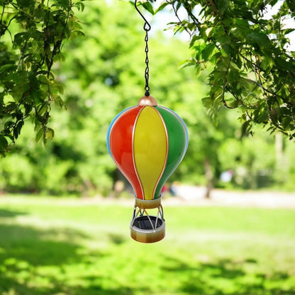 Small Rainbow Solar Hot Air Balloon – Outdoor Hanging LED Light for Garden, Patio & Porch Décor (45cm x 14cm x 14cm)