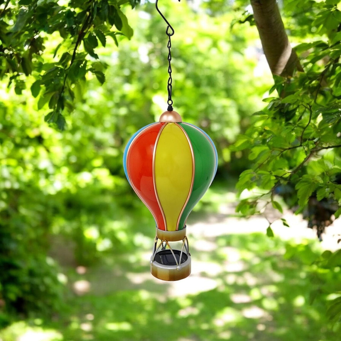 Small Rainbow Solar Hot Air Balloon – Outdoor Hanging LED Light for Garden, Patio & Porch Décor (45cm x 14cm x 14cm)