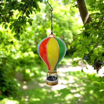 Small Rainbow Solar Hot Air Balloon – Outdoor Hanging LED Light for Garden, Patio & Porch Décor (45cm x 14cm x 14cm)