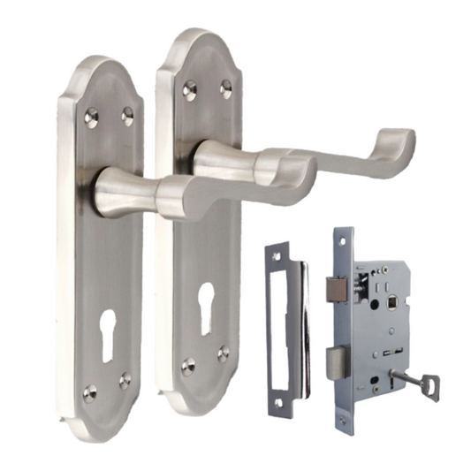 Premium Satin Nickel Internal Lock Door Handle Set+3 Lever MORTICE SASH Lock