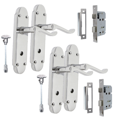 Epsom Door Handle Set – Chrome Internal Lock Door Handles  + Bathroom SASH Lock2