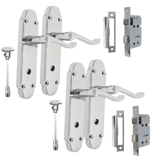 Epsom Door Handle Set – Chrome Internal Lock Door Handles  + Bathroom SASH Lock2