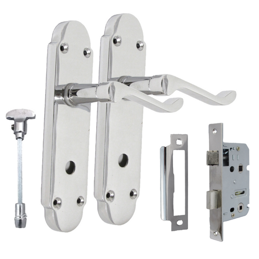 Epsom Door Handle Set – Chrome Internal Lock Door Handles  + Bathroom SASH Lock