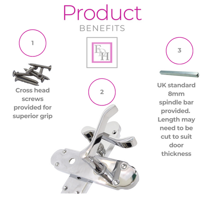 "Epsom Door Handle Set – Chrome Internal Lock Door Handles (170mm x 42mm)