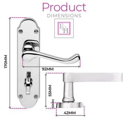 "Epsom Door Handle Set – Chrome Internal Lock Door Handles (170mm x 42mm)