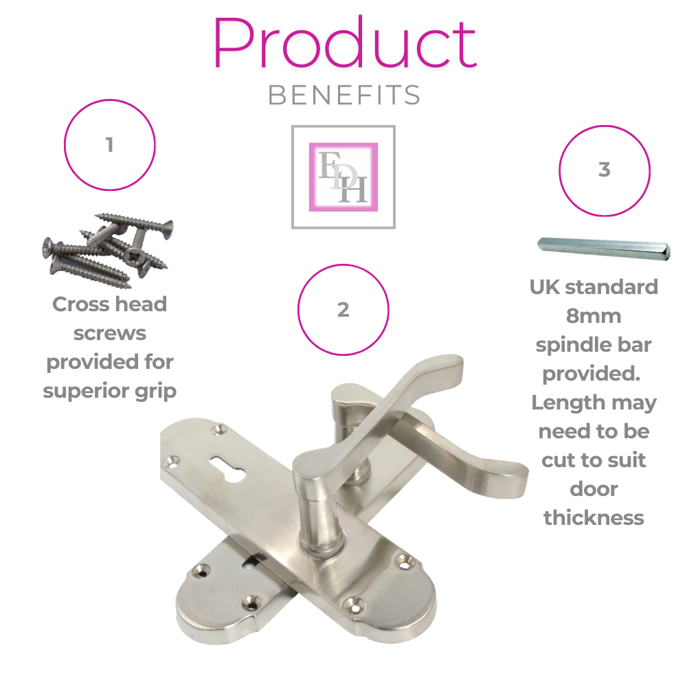 Epsom Satin Nickel Door Handle Set Internal Handles with Bathroom Sash Lock 170