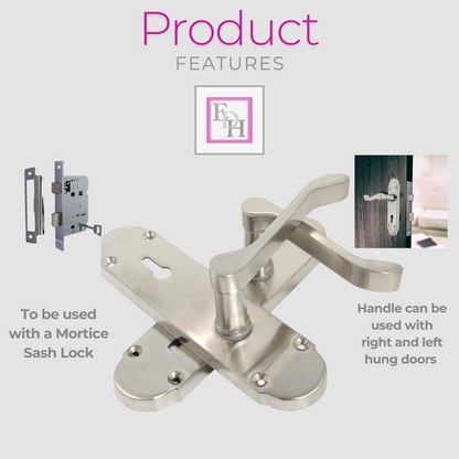 Epsom Satin Nickel Internal Door Handle Set With Sash Lock on 170mm Back Plate