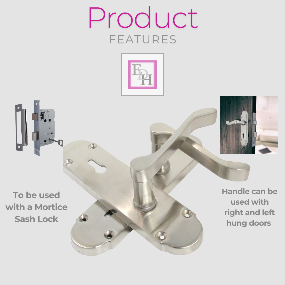 Epsom Satin Nickel Door Handle Set Internal Handles with Bathroom Sash Lock 170