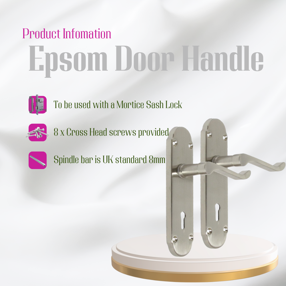 Epsom Satin Nickel Internal Door Handle Set With Sash Lock on 170mm Back Plate