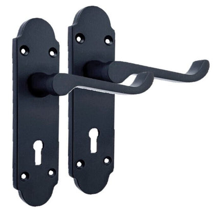 Epsom Matt Black Door Handle Set, Internal Handles with Bathroom Sash Lock 170mm