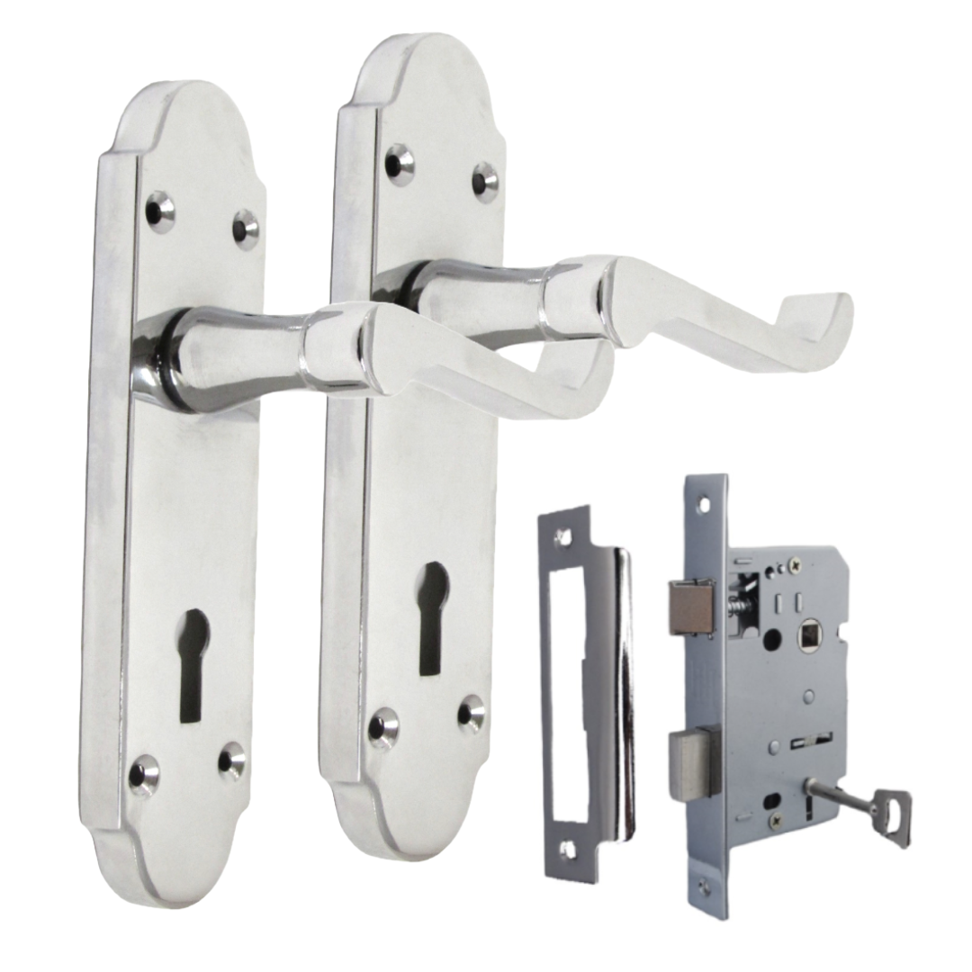 Epsom Door Handle - Chrome Internal Door Handles - 3 Lever Mortice Sash Lock x1