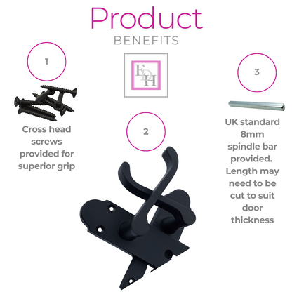 Epsom Matt Black Door Handle Set, Internal Handles with Bathroom Sash Lock 170mm