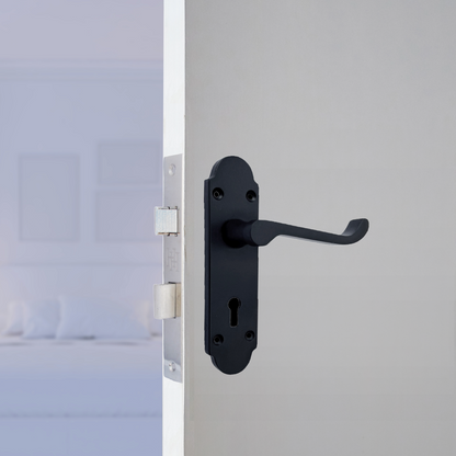 Epsom Matt Black Door Handle Set, Internal Handles with Bathroom Sash Lock 170mm