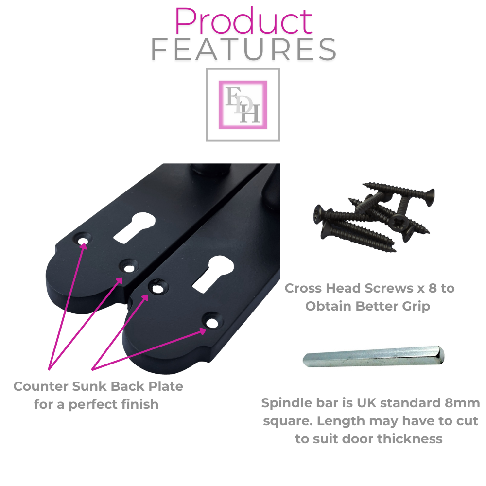 Epsom Matt Black Door Handle Set, Internal Handles with Bathroom Sash Lock 170mm