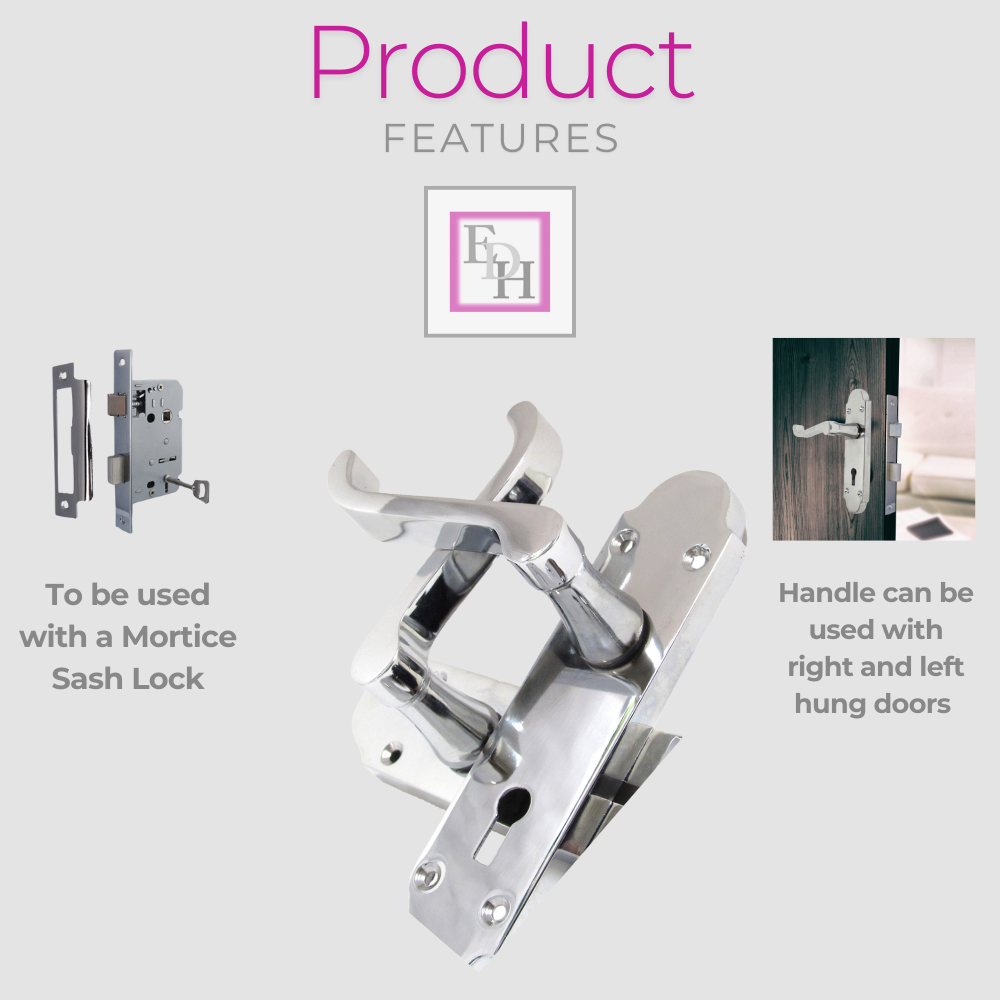 Epsom Door Handle - Chrome Internal Door Handles - 3 Lever Mortice Sash Lock x1