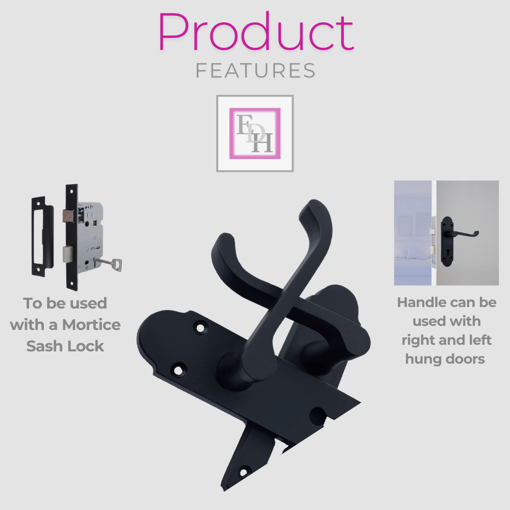 Epsom Matt Black Door Handle Set, Internal Handles with Bathroom Sash Lock 170mm