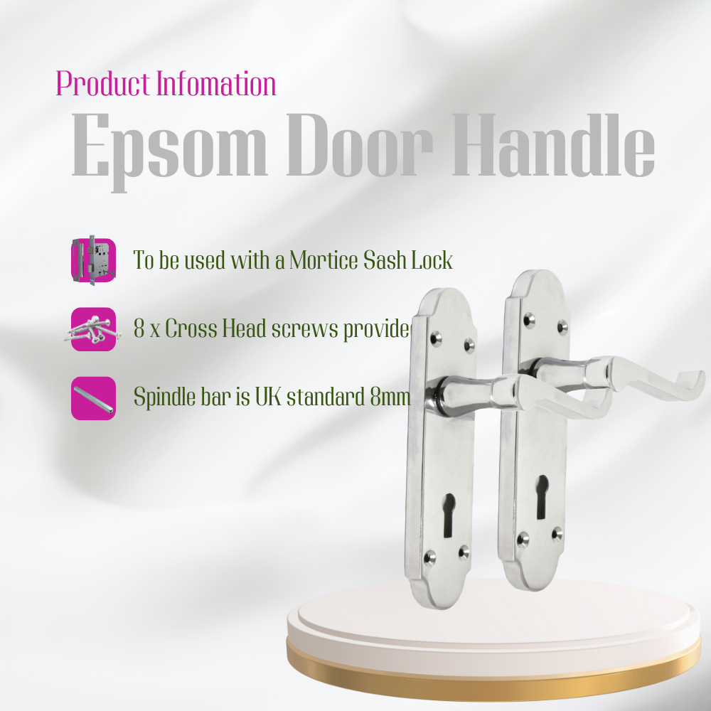 Epsom Door Handle - Chrome Internal Door Handles - 3 Lever Mortice Sash Lock x1