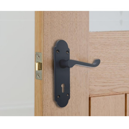Epsom Matt Black Door Handle Set, Internal Handles with Bathroom Sash Lock 170mm