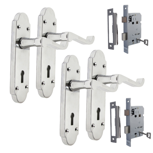 Epsom Door Handle - Chrome Internal Door Handles - 3 Lever Mortice Sash Lock x2