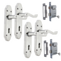 Epsom Door Handle - Chrome Internal Door Handles - 3 Lever Mortice Sash Lock x2