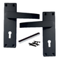 Matt Black Door Handles - Victorian Straight Lock Handles, Backplate 150x42mm