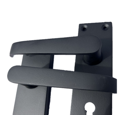 Matt Black Door Handles - Victorian Straight Lock Handles, Backplate 150x42mm