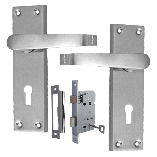 Satin Nickel Door Handles Interior Door Lock Handles-Victorian Straight Lock x1+