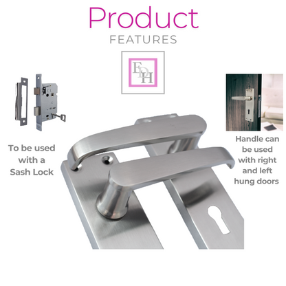 Satin Nickel Interior Door Lock Handles-Victorian Straight Lock, 1 Pair
