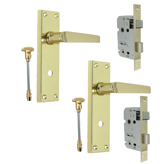 Victorian Straight Brass Bathroom Door Handles – Interior Lock Handle 2 Pairs +