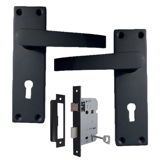 Matt Black Door Handles Victorian Straight Lock Handles and Sash Lock