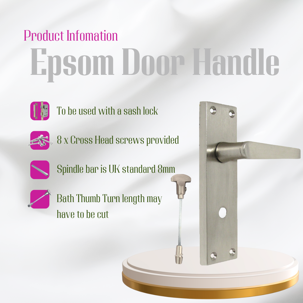 Victorian Straight Satin Nickel Interior Bathroom Door Handles + Bath SASH Lock1