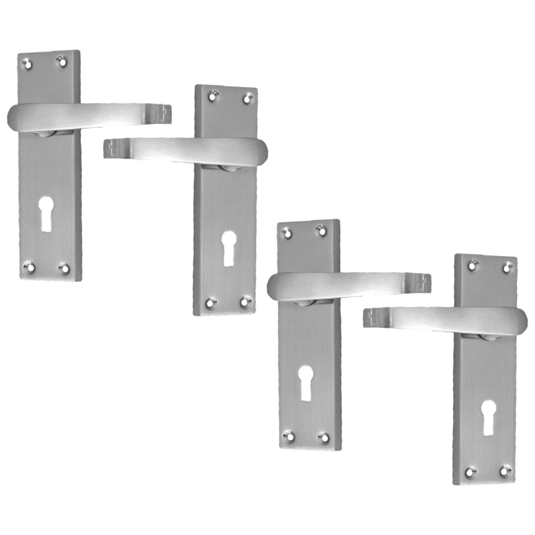 Satin Nickel Interior Door Lock Handles-Victorian Straight Lock, 2 Pairs