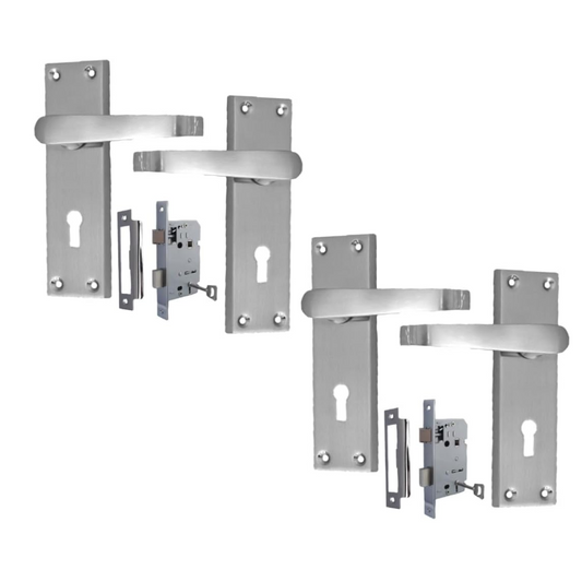 Satin Nickel Door Interior Door Lock Handles-Victorian Straight Lock, 2 Pairs
