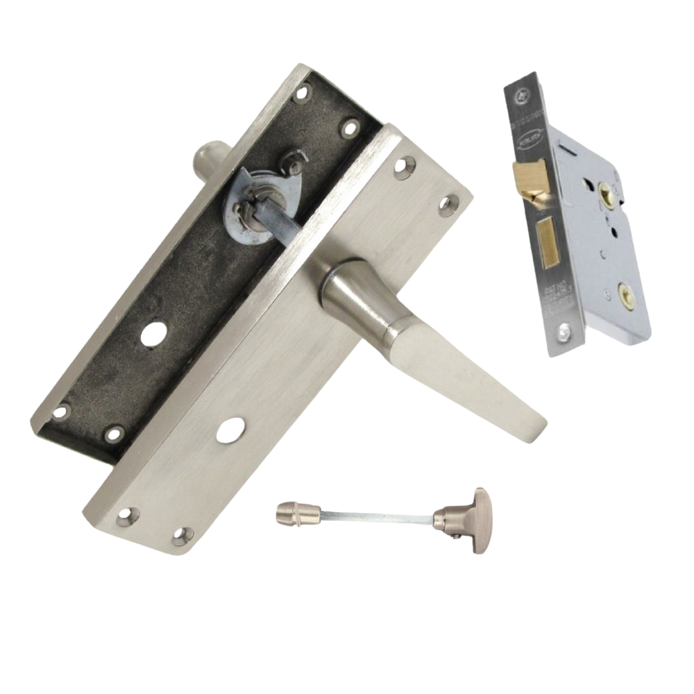 Victorian Straight Satin Nickel Interior Bathroom Door Handles + Bath SASH Lock1