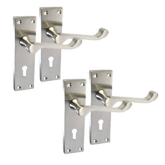 Victorian Scroll Lock Door Handles Satin Nickel 3 Lever Sash Lock 150x42mm, 2 Pairs