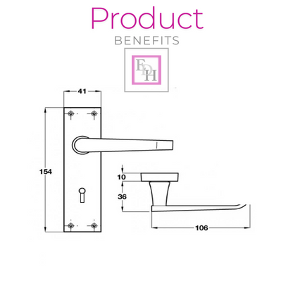 Matt Black Door Handles - Victorian Straight Lock Handles, Backplate 150x42mm