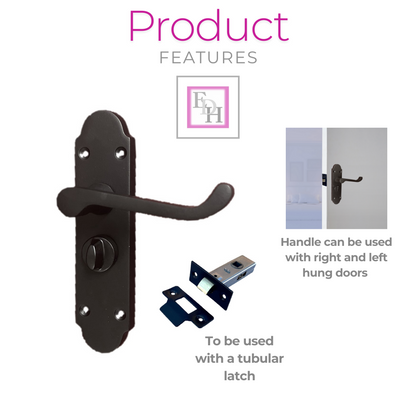 Matt Black Door Handles Set (Privacy Lock) 1 Sets. Victortian Style Door Handles