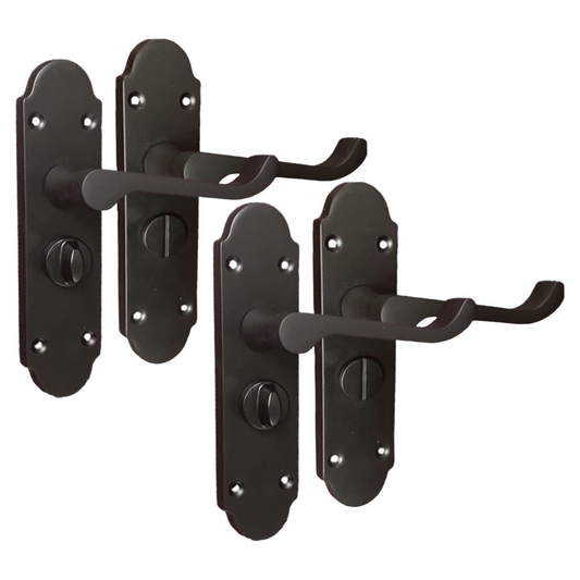 Epsom Victorian Scroll  Matt Black Plated Privacy Bathroom Handles Door Handles