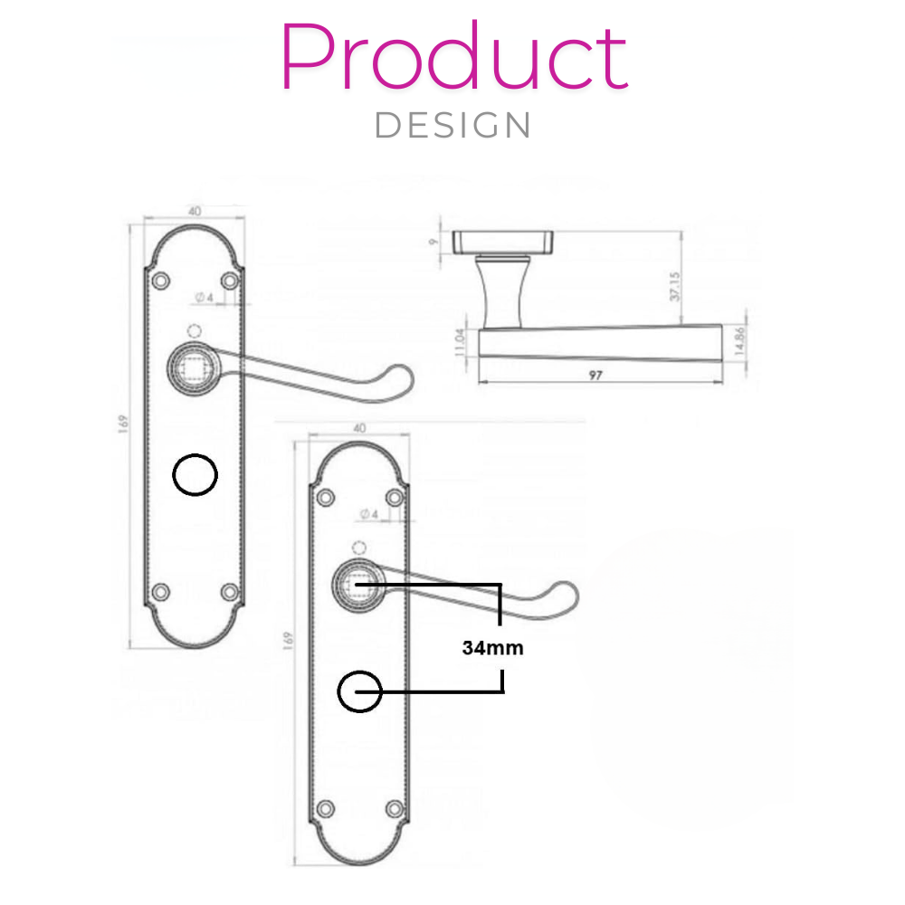 Matt Black Door Handles Set (Privacy Lock) 1 Sets. Victortian Style Door Handles
