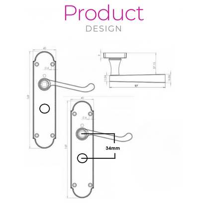 Matt Black Door Handles Set (Privacy Lock) 1 Sets. Victortian Style Door Handles