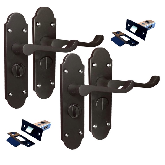 Epsom Victorian Scroll Matt Black Plated Privacy Bathroom Handles  2 Pairs