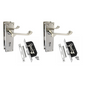 Satin Nickel Victorian Scroll Lock Door Handles + 3 Lever Mortice Sash Lock Set, 2 Pairs